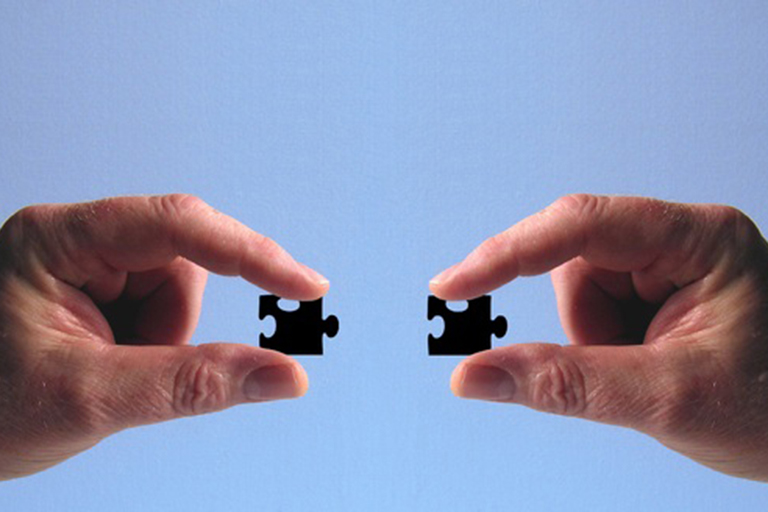 Hands holding puzzle pieces. 