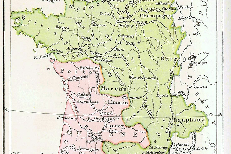 Map showing France at the time of the Treaty of Bretigny.