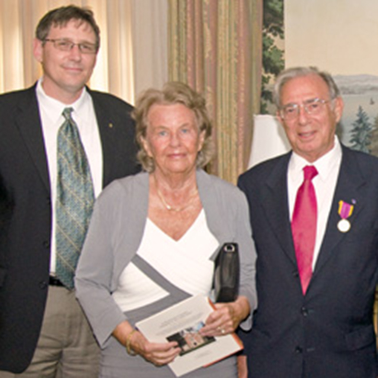Photo of Dean Larry Singell, Hilde Valdman, and Albert Valdman.