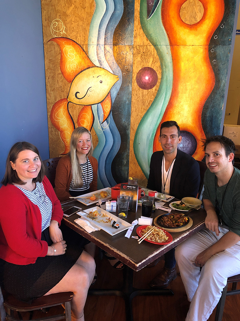 French/Francophone Studies program alumni Marie-Line Brunet (PhD '13), Kathryn Bastin (PhD '16), Flavien Falantin (PhD '17), and Loïc Lerme (PhD '18) met at the Rocky Mountain Modern Language Association conference in October in El Paso, Tx.