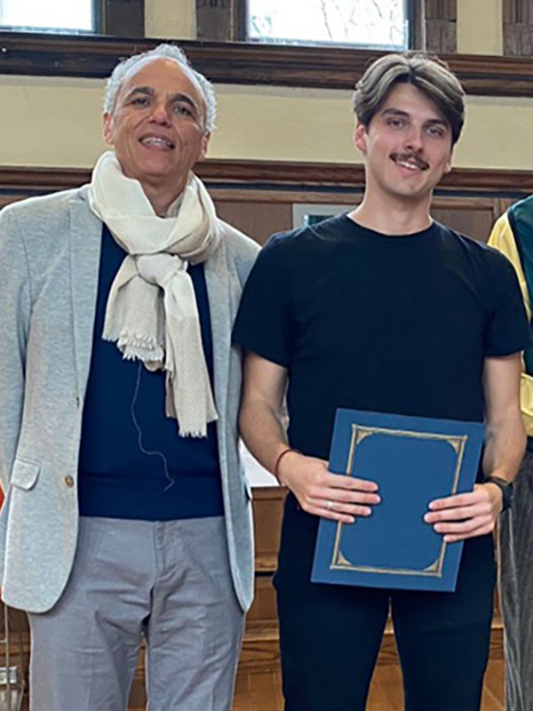 Nicolas celebrates winning the Center for Theoretical Inquiry in Humanities Award. From left to right: Prof. Michel Chaouli (director of the Center for theoretical inquiry in the humanities) and Nicolas Noé.